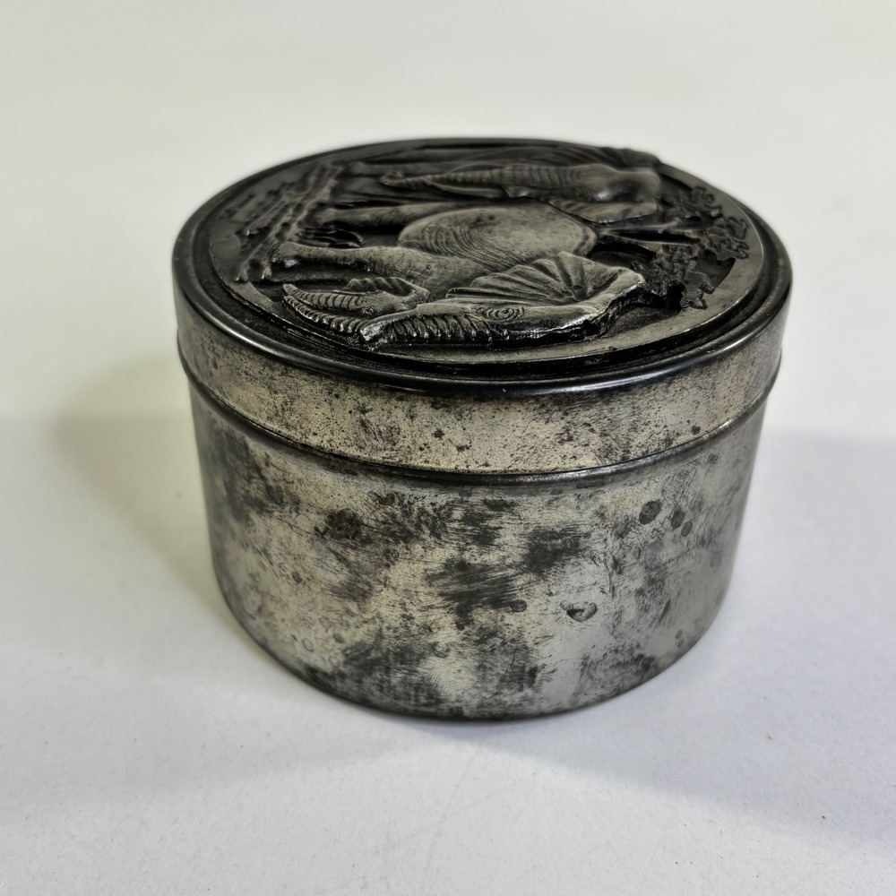 Metzke Pewter Elephant Trinket Box Vintage 1974 Round Lidded Jewelry Dish - Picture 6 of 9